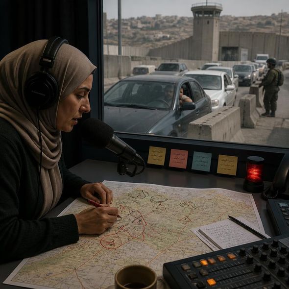 Editorial illustration for “The West Bank Keeps the Radio On,” based on the article’s subject.
