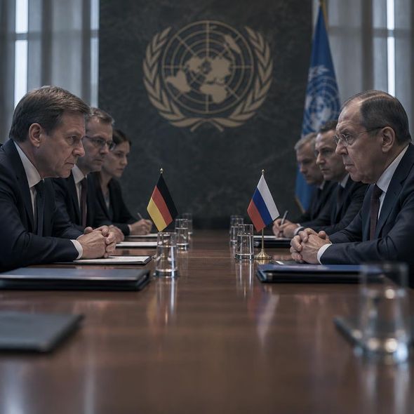 Editorial illustration for “Wadephul and Lavrov Reopen a Narrow Channel,” based on the article’s subject.