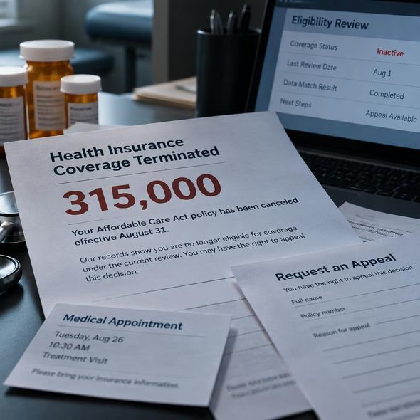 Editorial illustration for “315,000 Health Policies Ended in August,” based on the article’s subject.