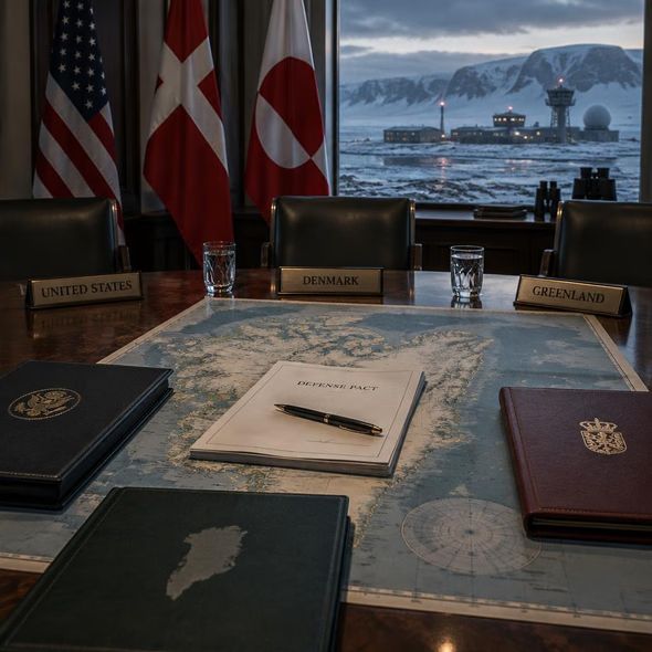 Editorial illustration for “Greenland Has Not Signed Away the Question,” based on the article’s subject.