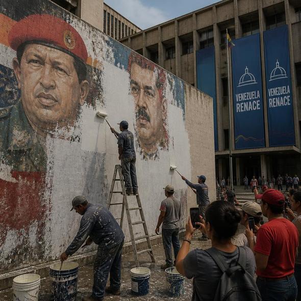 Editorial illustration for “Venezuela Paints Over the Revolution,” based on the article’s subject.