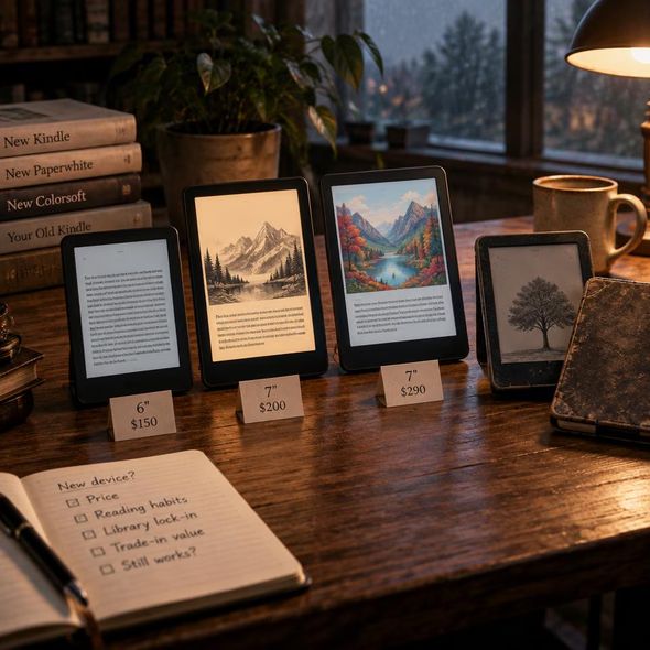 Editorial illustration for “Which 2026 Kindle Earns the Upgrade?,” based on the article’s subject.