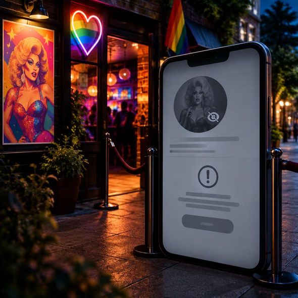 Editorial illustration for “Meta Is Not the Gay Bar’s Bouncer,” based on the article’s subject.