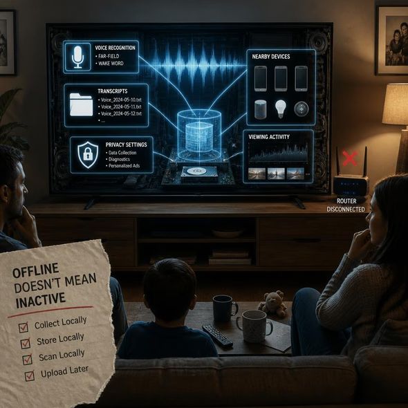 Editorial illustration for “LG Defends the Television That Allegedly Listened Offline,” based on the article’s subject.