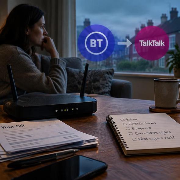 Editorial illustration for “TalkTalk Customers Did Not Order a Merger,” based on the article’s subject.