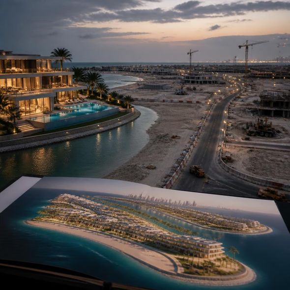 Editorial illustration for “Dubai’s Islands Are Selling Yesterday’s Future,” based on the article’s subject.