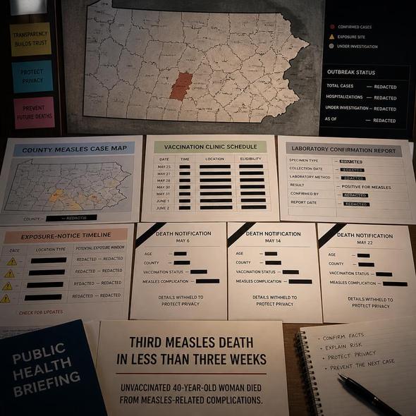 Editorial illustration for “Pennsylvania Must Explain Its Third Measles Death,” based on the article’s subject.