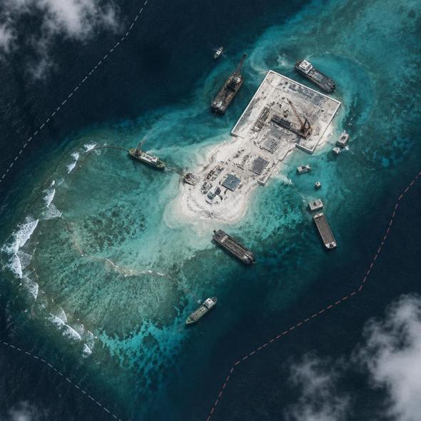 Editorial illustration for “What Is China Building on Antelope Reef?,” based on the article’s subject.