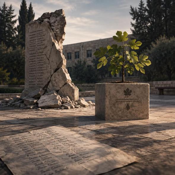 Editorial illustration for “Birzeit’s Memorial Was Not an Empty Plot,” based on the article’s subject.