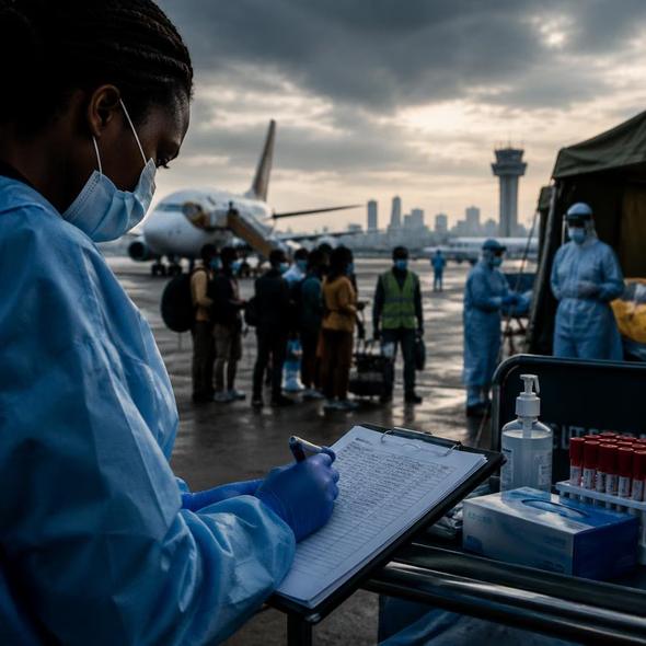 Editorial illustration for “Kenya Identified 28 Ebola Contacts. What Happens Next?,” based on the article’s subject.