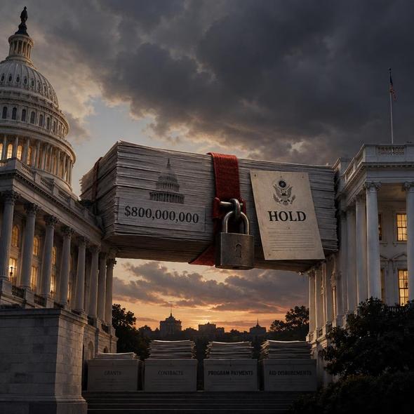Editorial illustration for “Who Controls the $800 Million Congress Approved?,” based on the article’s subject.