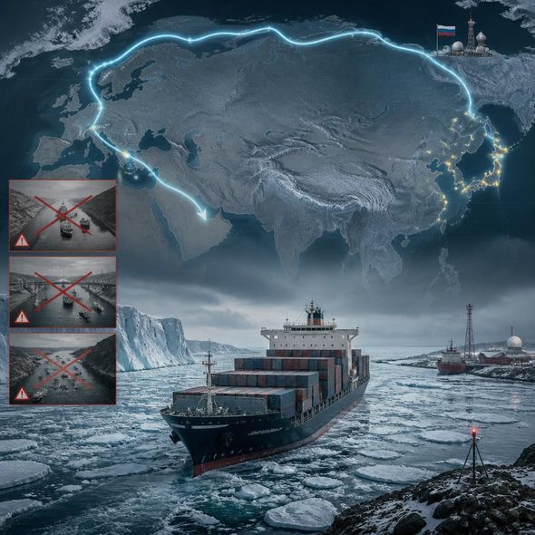 Editorial illustration for “Asia Routes Around the Chokepoints Through the Arctic,” based on the article’s subject.