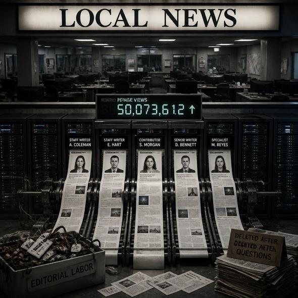 Editorial illustration for “Brown Brothers Media Keeps the Mastheads,” based on the article’s subject.