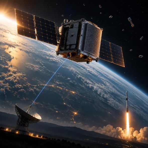 Editorial illustration for “Google Sends a Data Center Prototype Into Orbit,” based on the article’s subject.
